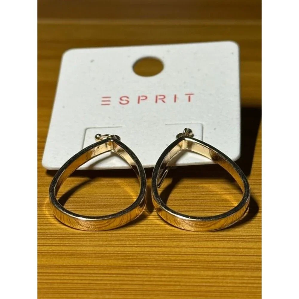 ESPRIT Gold Tone Teardrop Filigree Hoop Earrings Boho Statement Style New Pair